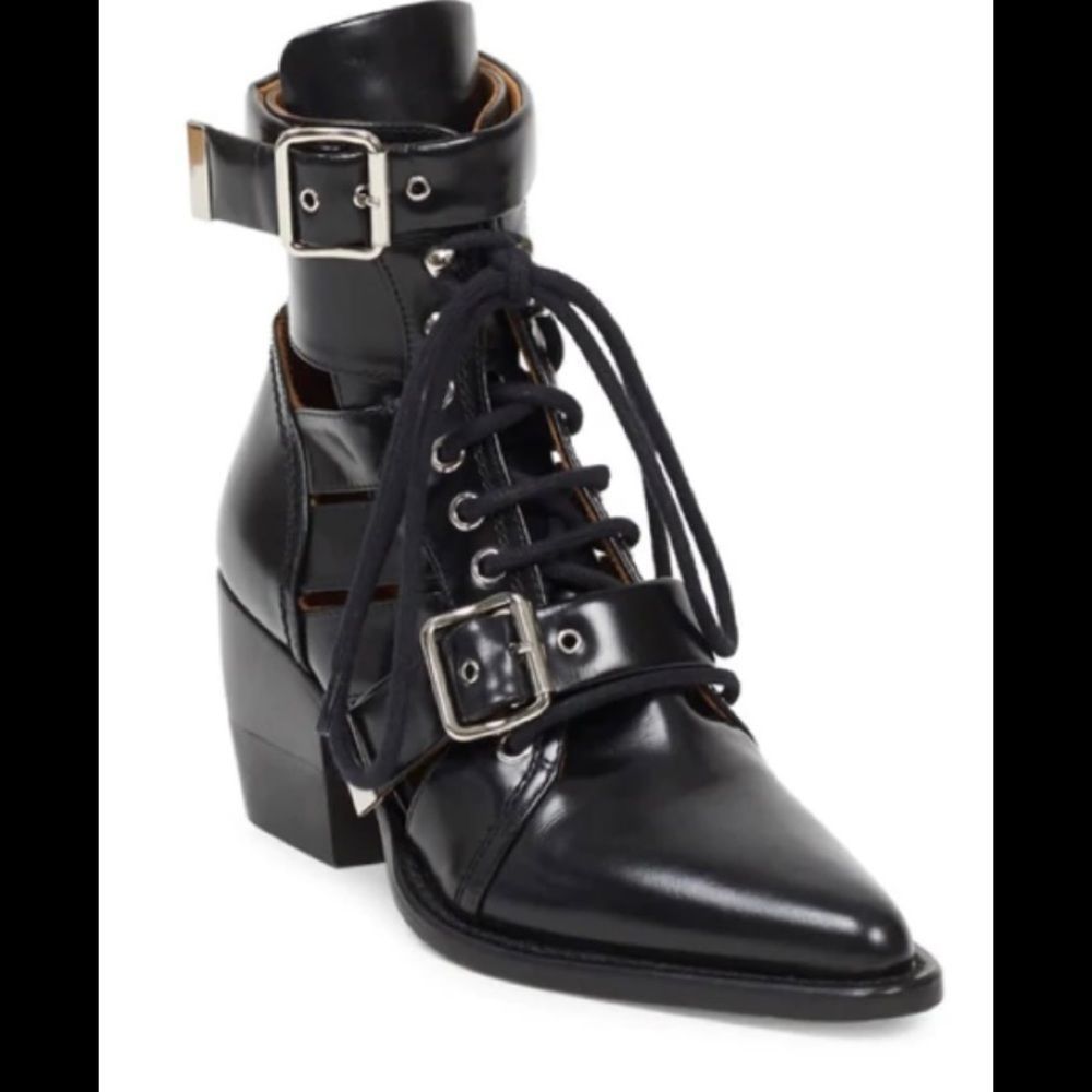 Chloe Rylee Boot runway dress suit cutout bootie black leather shoes